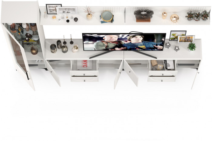 Валенсия Гостиная № 080, ЛДСП белый шагрень/МДФ белый шагрень