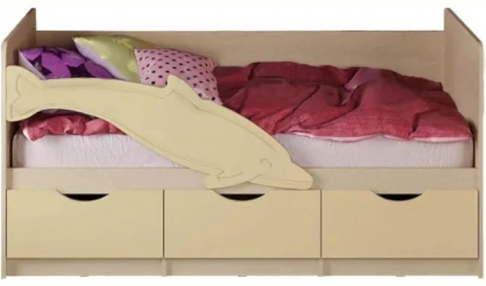 Детская кровать Дельфин-1 МДФ 80х180 (Крафт белый, Шарли пинк)