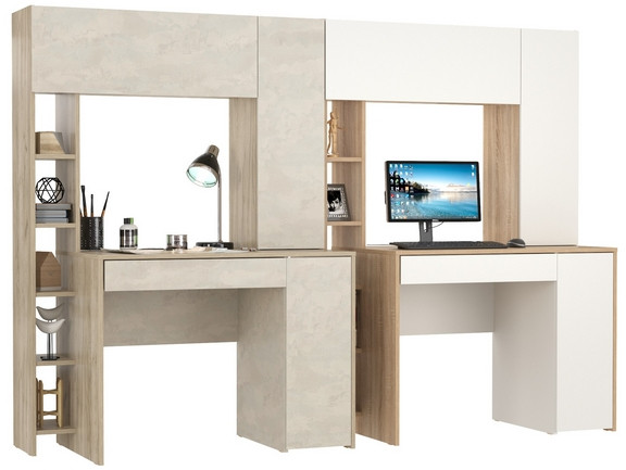 Два стола компьютерных Комфорт 12.71, дуб крафт серый/шёлковый камень/дуб сонома/белый