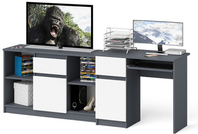 Мори компьютерный стол МС-1 левый + Тумба МТВ1204.1, графит/белый