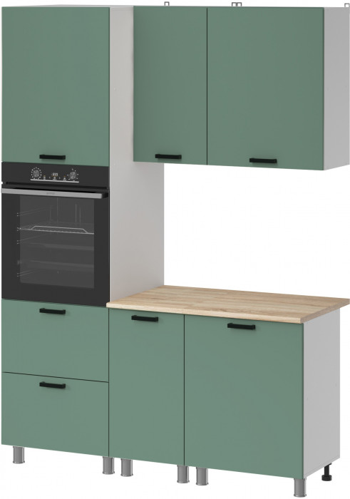 МК Аленушка 1,6м ПД Орешник Матовая Мята,скоба черный,сонома (без столешницы)