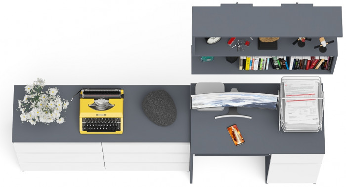 Мори компьютерный стол МС-1 правый + Комод МК1200.6 + Полка 900, графит/белый