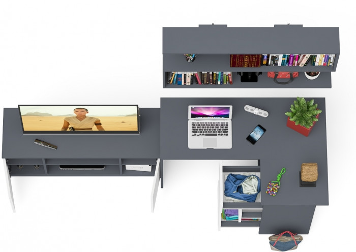 Мори компьютерный стол МС-16 правый + Тумба МТВ1200.1 + Полка 1200, графит/белый