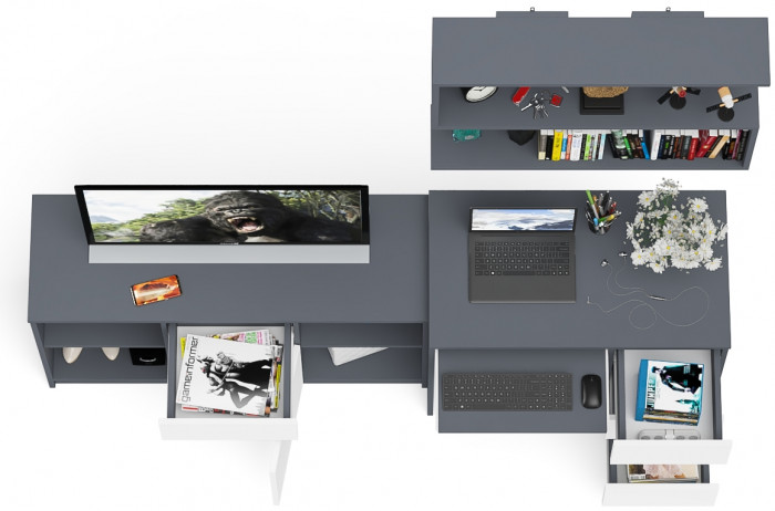 Мори компьютерный стол МС-6 правый + Тумба МТВ1204.1 + Полка 900, графит/белый