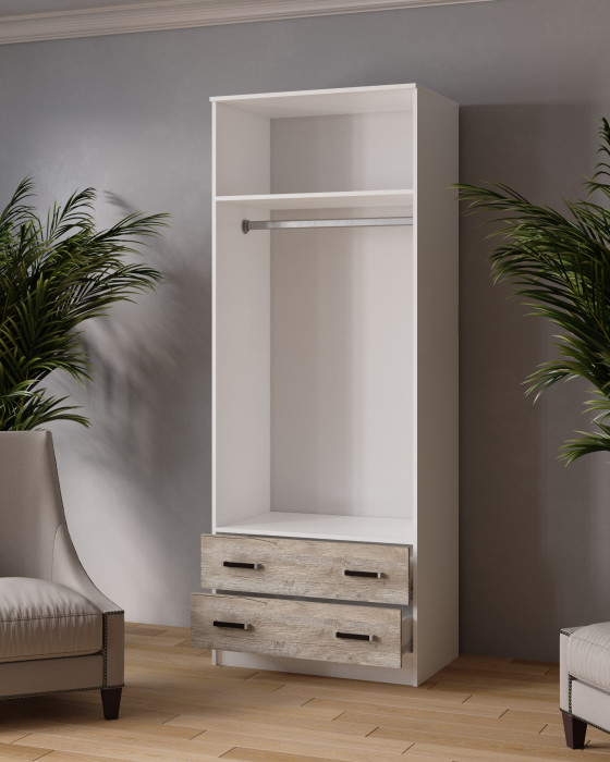 Шкаф 0,8 Лагуна с антресолью и зеркалом, Дуб делано/Белый