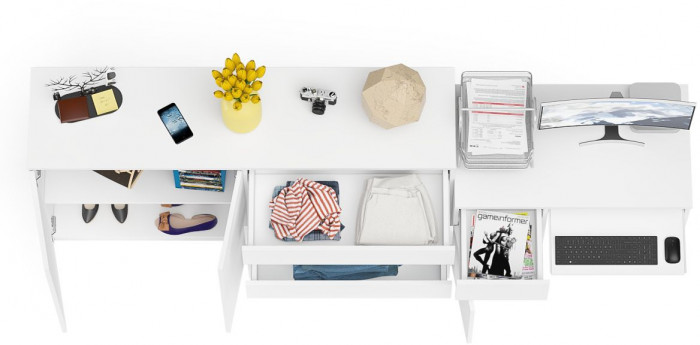 Мори Стол компьютерный МС-1 левый + Комод МК1600.1, цвет белый, ШхГхВ 250,4х50х94 см., выдвижной ящик слева, НЕ универсальная сборка