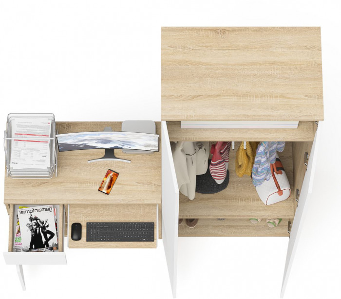 Мори Стол компьютерный МС-1 левый + Шкаф МШ800.1, цвет дуб сонома/белый, ШхГхВ 170,4х50,4х209,6 см., выдвижной ящик слева, НЕ универсальная сборка