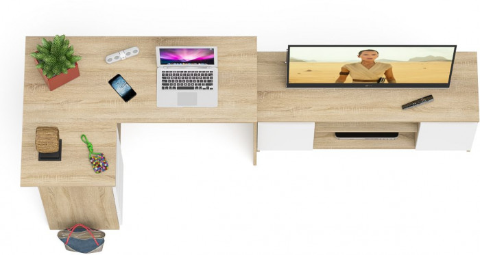 Мори Стол компьютерный МС-16 левый + Тумба МТВ1200.1, цвет дуб сонома/белый, ШхГхВ 244,8х84,9х76,6 см., выдвижные ящики слев, НЕ универсальная сборкаа