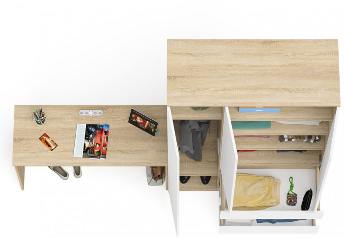 Мори Стол письменный МСП1200.1 + Шкаф МШ1200.1, цвет дуб сонома/белый, ШхГхВ 240,8х50,4х209,6 см., универсальная сборка