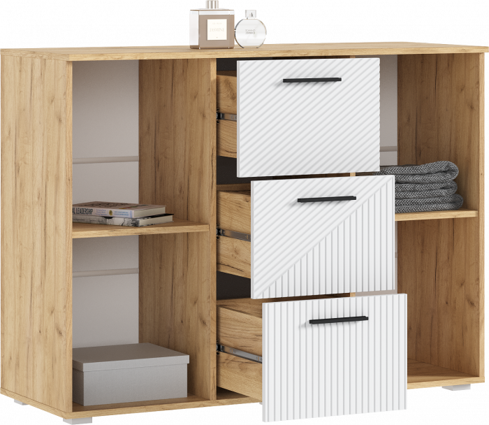 Сильвия Комод 3 ящика/2 двери 1200, Браш Вайт/Дуб крафт 1