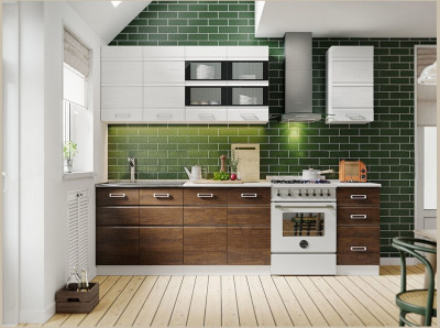 Кухня МДФ 2000 Техно-2 (Белый матовый / Дерево, Белый)