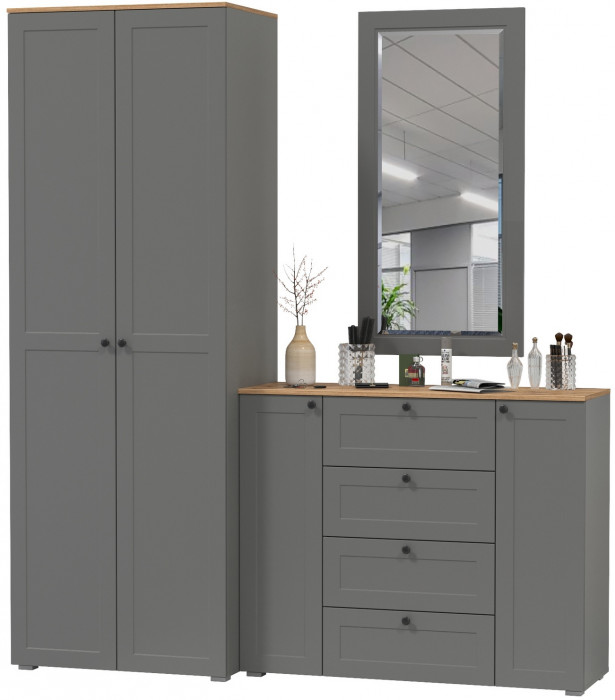 Остин Прихожая 14, цвет серый графит/дуб крафт золотой, ШхГхВ 200х54,3х229,6 см., универсальная сборка