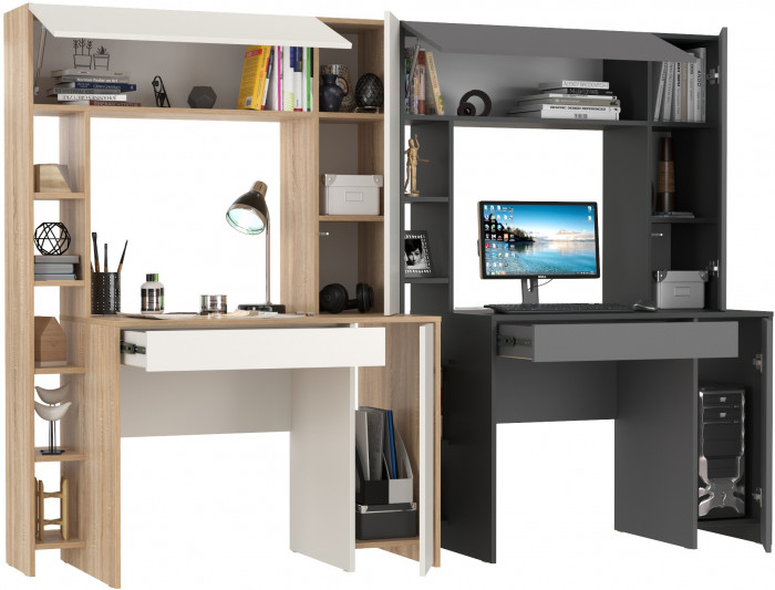Два стола компьютерных Комфорт 12.71, дуб сонома/белый/антрацит/тёмно-серый