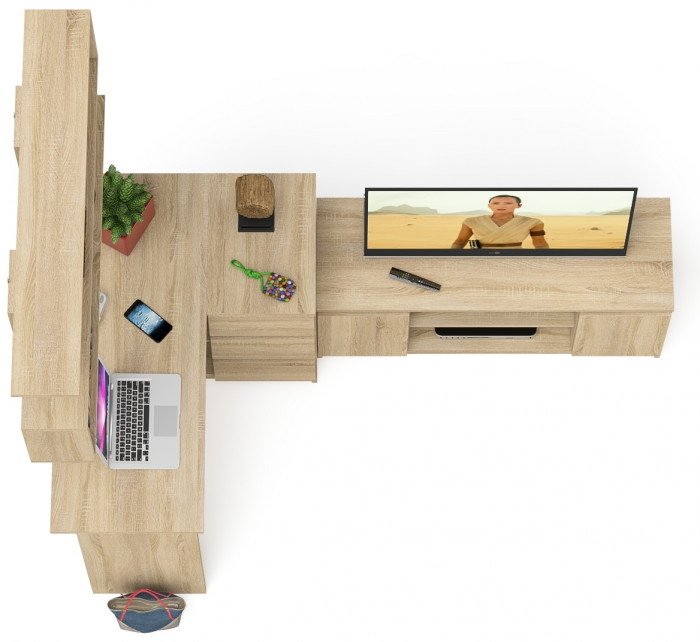 Мори компьютерный стол МС-16 правый + Тумба МТВ1200.1 + Полка 1200, дуб сонома