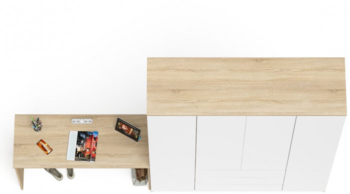 Мори письменный стол МСП1200.1 + Шкаф МШ1600.1, дуб сонома/белый
