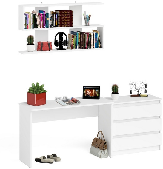 Мори Стол письменный МСП1200.1 + Комод МК800.1 + Полка 1200, цвет белый, ШхГхВ 200,8х50х209,6 см., универсальная сборка