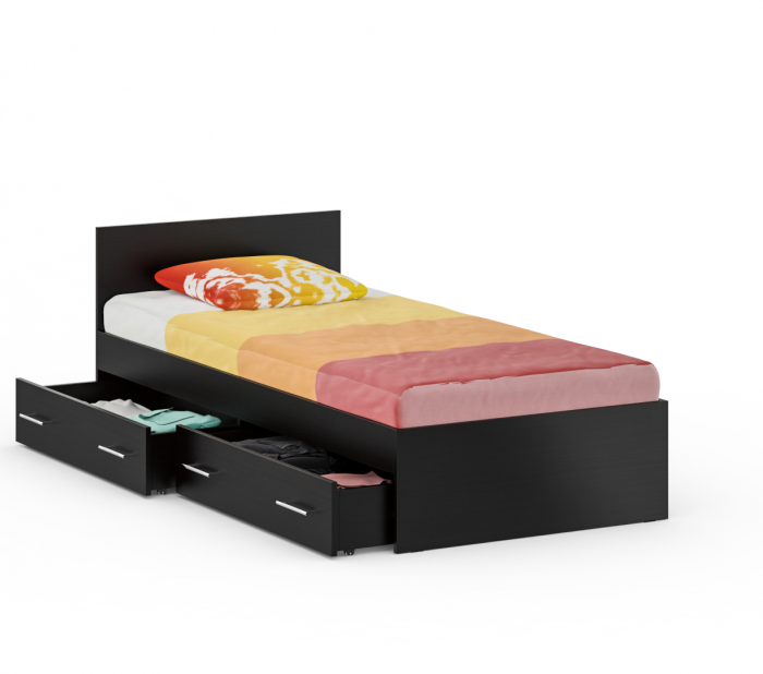 Стандарт Кровать с ящиками 0900, цвет венге, ШхГхВ 93,5х203,5х70 см., сп.м. 900х2000 мм., без матраса, основание есть