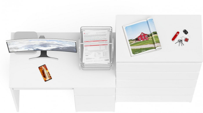 Мори Стол компьютерный МС-1 правый + Комод МК700.5, цвет белый, ШхГхВ 160,4х50х114 см., выдвижной ящик справа, НЕ универсальная сборка