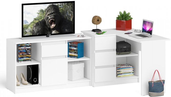 Мори Стол компьютерный МС-16 левый + Тумба МТВ1204.1, цвет белый, ШхГхВ 244,8х84,9х76,6 см., выдвижные ящики слева, НЕ универсальная сборка