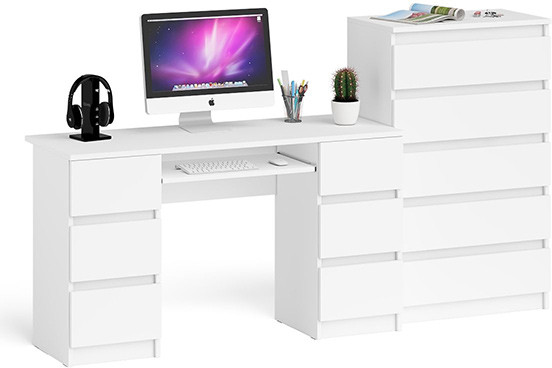 Мори Стол компьютерный МС-2 + Комод МК700.5, цвет белый, ШхГхВ 205,8х50х114 см., универсальная сборка