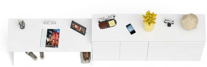 Мори Стол письменный МСП1200.1 + Комод МК1600.1, цвет белый, ШхГхВ 280,8х50х94 см., универсальная сборка