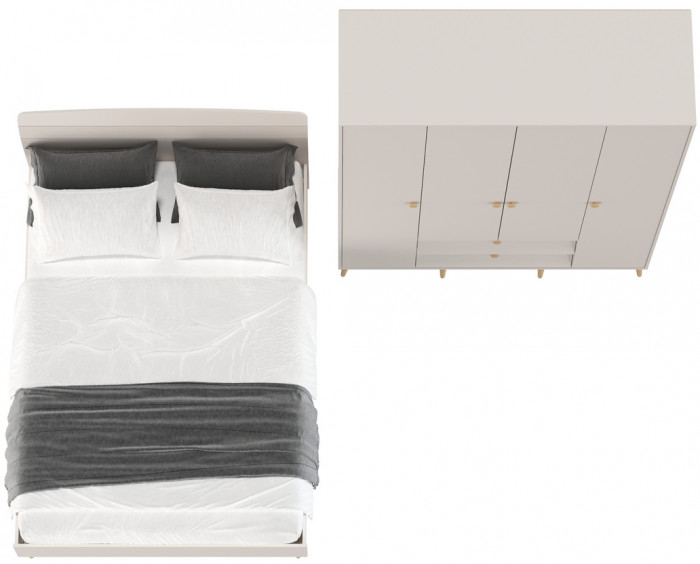 Афина Спальня Кровать 1400 + Шкаф 4-х дверный, кашемир серый