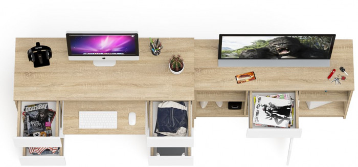 Мори компьютерный стол МС-2 + Тумба МТВ1204.1, дуб сонома/белый