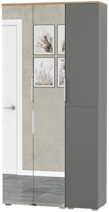 Октава 13.338 Шкаф для одежды + 13.228 Пенал, серый графит/дуб крафт золотой/фасады МДФ серый графит и зеркало