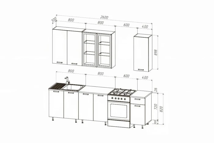 Кухня Рио NEW 2,0/900м (490) Компановка №4, Дуб крафт/Белый глянец
