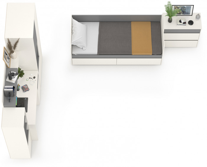 Торонто Компоновка № 27, цвет белый шагрень/стальной серый, сп. м. 800х1900 мм., б/м, основание есть, универсальная сборка