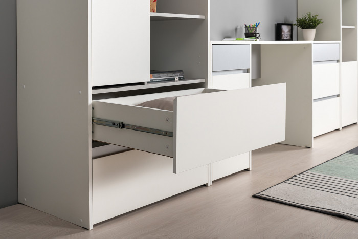 Торонто Компоновка № 27, цвет белый шагрень/стальной серый, сп. м. 800х1900 мм., б/м, основание есть, универсальная сборка