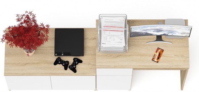 Мори компьютерный стол МС-1 левый + Тумба МА900.1, дуб сонома/белый