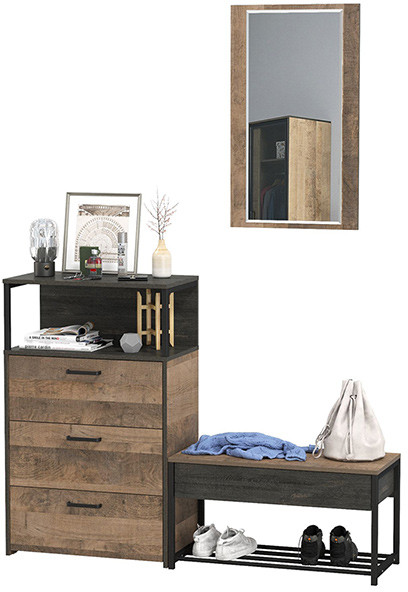 Трувор Прихожая 196, цвет дуб гранж песочный/интра, ШхГхВ 146х37х195 см., универсальная сборка