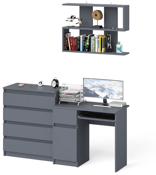 Мори Стол компьютерный МС-1 левый + Комод МК800.4 + Полка 900, цвет графит, ШхГхВ 170,4х50х209,6 см., НЕ универсальная сборка