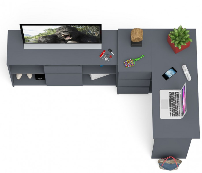 Мори Стол компьютерный МС-16 левый + Тумба МТВ1204.1, цвет графит, ШхГхВ 244,8х84,9х76,6 см., выдвижные ящики слева, НЕ универсальная сборка