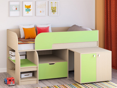 Кровать чердак Астра 9 V9 Дуб молочный/Салатовый