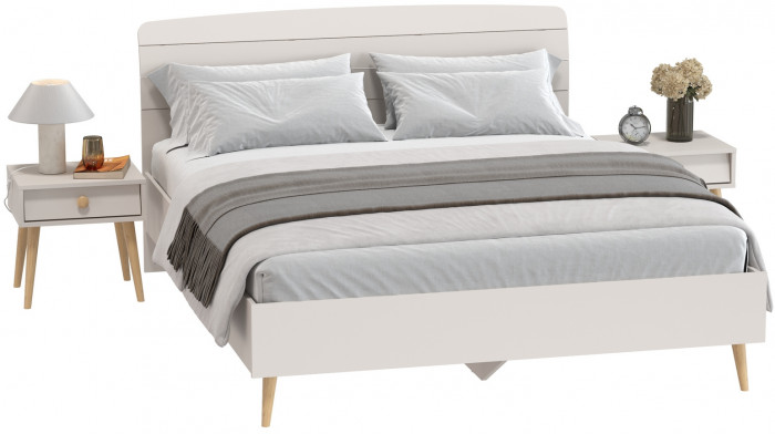 Афина Спальня Кровать 1600 + Две тумбы, кашемир серый