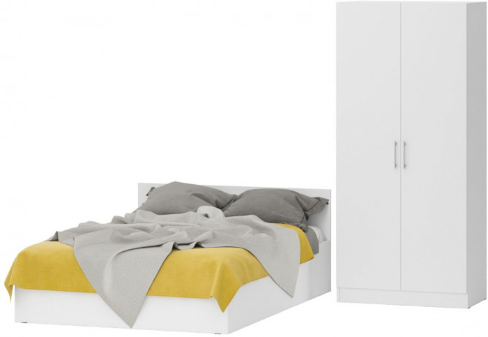 Кровать с ящиками 1400 + Шкаф 2-х створчатый Стандарт, белый