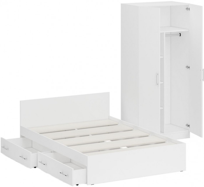 Кровать с ящиками 1400 + Шкаф 2-х створчатый Стандарт, белый