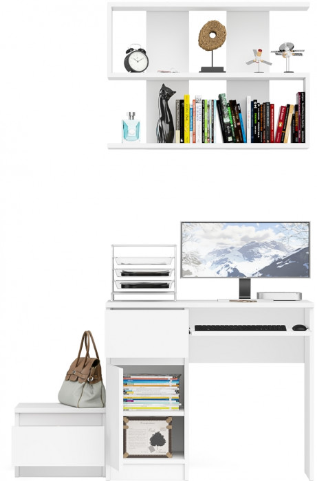 Мори компьютерный стол МС-1 левый + Тумба ТМП400.1 + Полка 900, белый