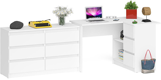 Мори компьютерный стол МС-16 правый + Комод МК1200.6, белый