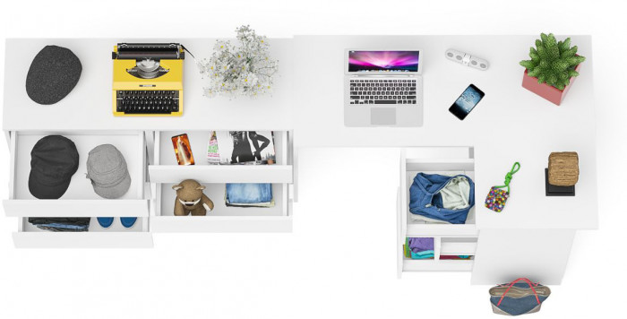 Мори компьютерный стол МС-16 правый + Комод МК1200.6, белый