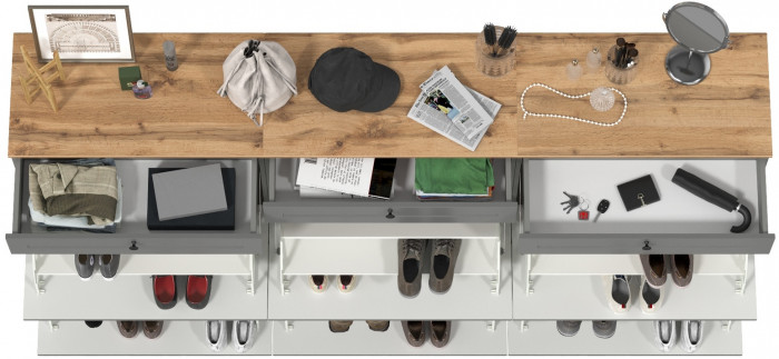 Остин 16.121 Тумба для обуви + 16.121 Тумба для обуви + 16.121 Тумба для обуви, серый графит/дуб крафт золотой