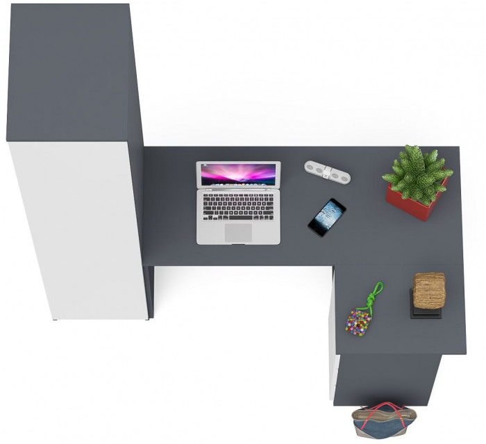 Мори Стол компьютерный МС-16 правый + Пенал МШ400.1, цвет графит/белый, ШхГхВ 164,8х84,9х209,6 см., выдвижные ящики справа, НЕ универсальная сборка