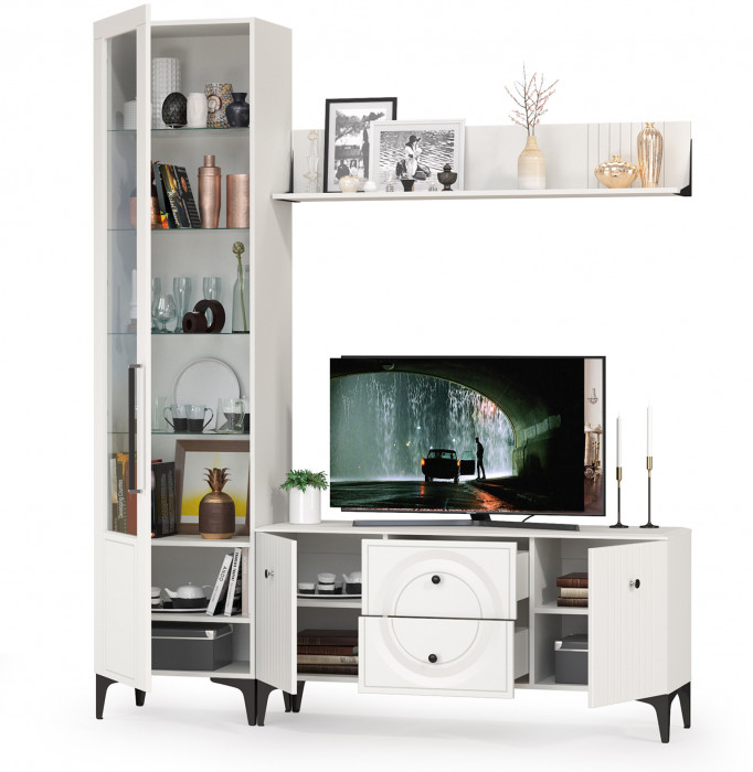 Валенсия Гостиная № 055, ЛДСП белый шагрень/МДФ белый шагрень