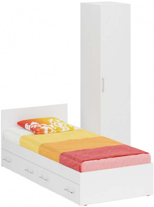 Кровать с ящиками 0900 + Пенал Стандарт, белый