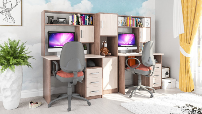 С-МД-СК9 Компоновка № 04, цвет ясень шимо светлый/ясень шимо тёмный, ШхГхВ 247х70х160 см., НЕ универсальная сборка