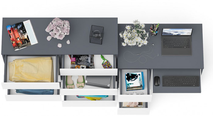 Мори Стол компьютерный МС-6 левый + Комод МК1200.8, цвет графит/белый, ШхГхВ 210,4х50х94 см., выдвижные ящики слева, НЕ универсальная сборка