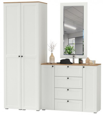 Остин Прихожая 32, белый шагрень/дуб крафт золотой