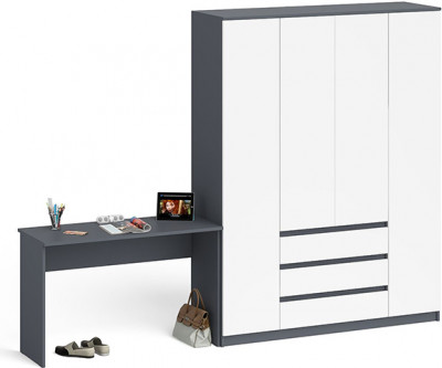 Мори Стол письменный МСП1200.1 + Шкаф МШ1600.1, цвет графит/белый, ШхГхВ 280,8х50,4х209,6 см., универсальная сборка